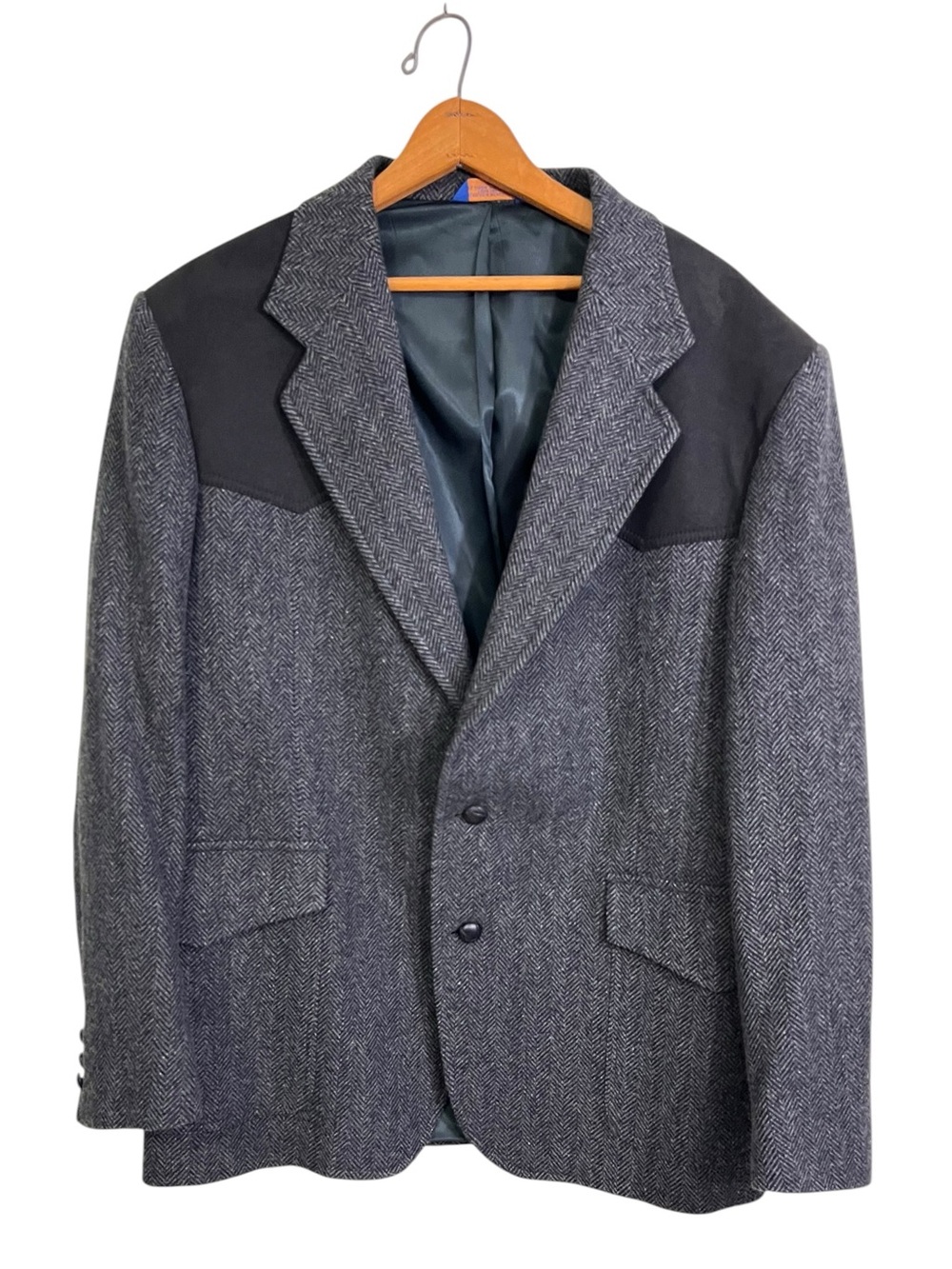 Pendleton Blazer Men 44R Herringbone Wool Jacket Faux Suede Elbow Patches/Yoke